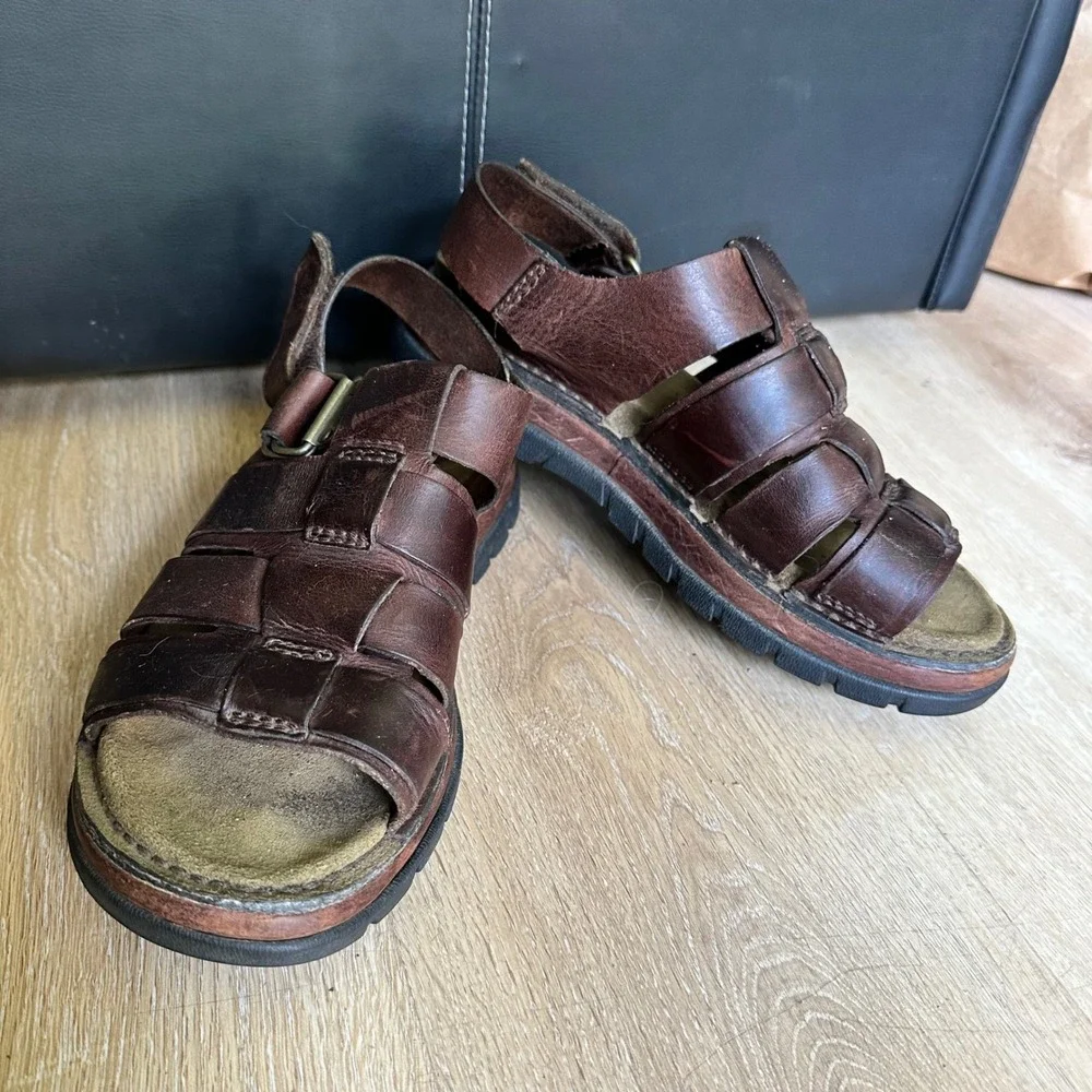 Timberland Mens Brown Leather Fisherman Sandals 8.5M 65042 Cage Strappy Buckle